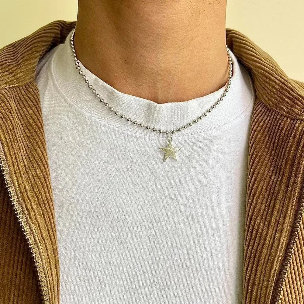 y2k 2000s vintage style heavy metal punk gothic emo star pendant chain necklace